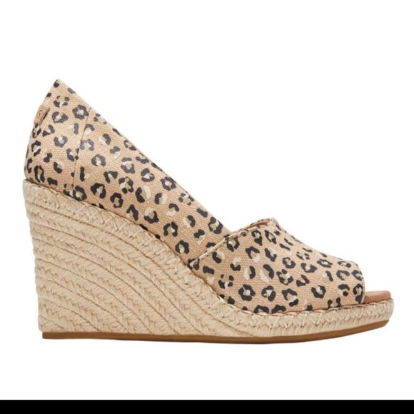 TOMS Women's Cheetah Print "Michelle" Peep Toe Wedge Espadrilles (Size 9) - Picture 2 of 11